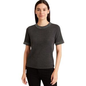 Banana Republic XS Grey Beaded Detail Short Sleeve Crewneck Top